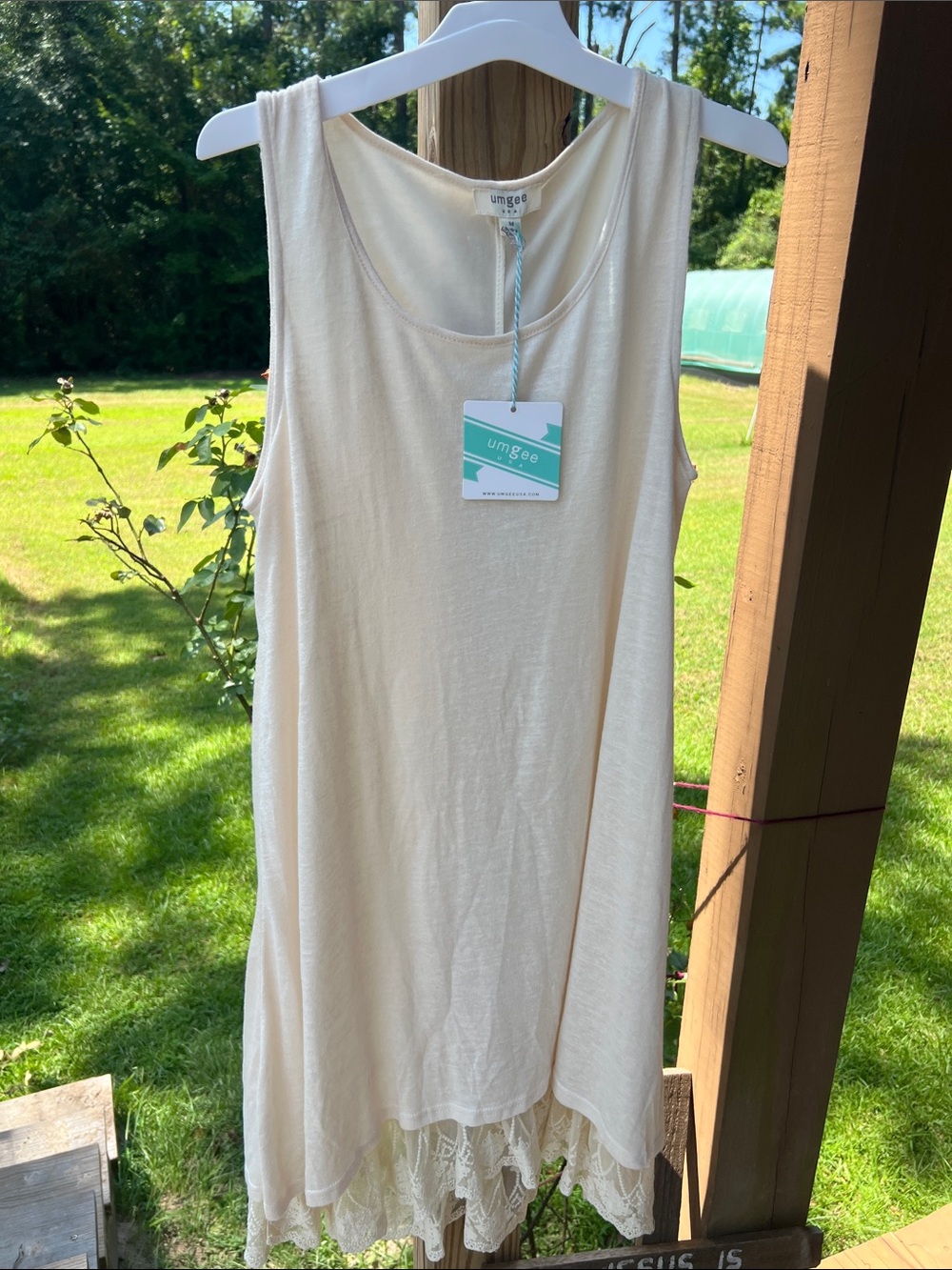 Umgee Cream Lace-Trim Tank Dress